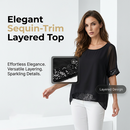 👕 Lässiges Damenoberteil mit Pailletten – Elegant, Weich, Loose Fit ✨