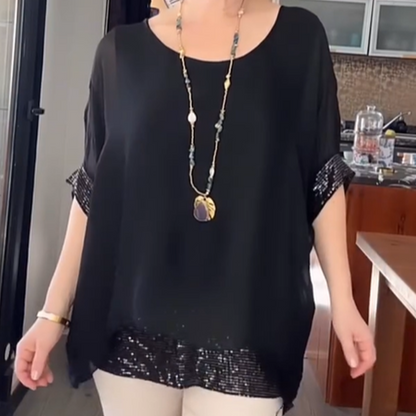 👕 Lässiges Damenoberteil mit Pailletten – Elegant, Weich, Loose Fit ✨