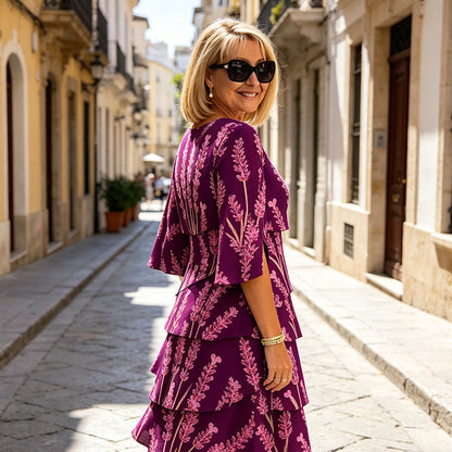 🌺Chic Tiered Midi Dress with Floral Pattern
