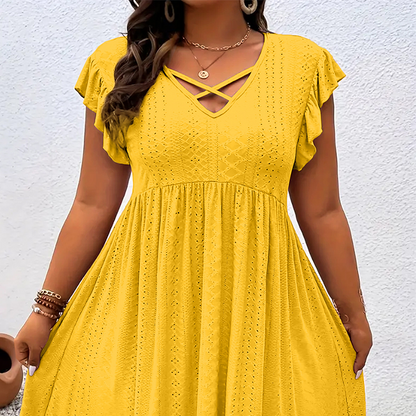 📢📢Limitiertes Angebot – 50 % Rabatt + kostenlose Halskette !! ⏰Damenkleid mit V-Ausschnitt und Rüschenbesatz