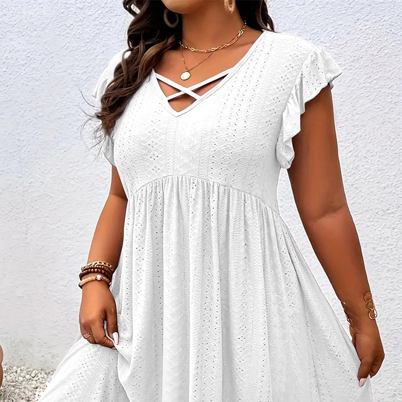📢📢Limitiertes Angebot – 50 % Rabatt + kostenlose Halskette !! ⏰Damenkleid mit V-Ausschnitt und Rüschenbesatz