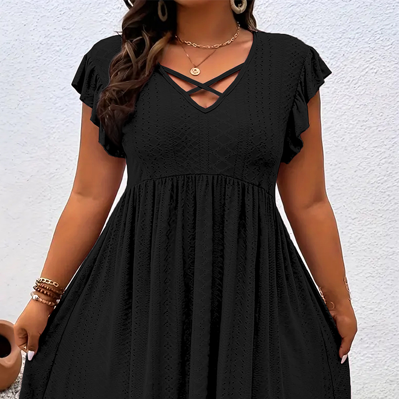 📢📢Limitiertes Angebot – 50 % Rabatt + kostenlose Halskette !! ⏰Damenkleid mit V-Ausschnitt und Rüschenbesatz