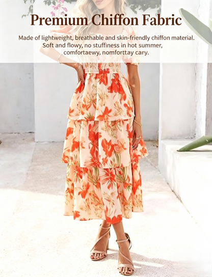 💃Damen Blumenkleid mit eckigem Ausschnitt & Puffärmeln 🌸