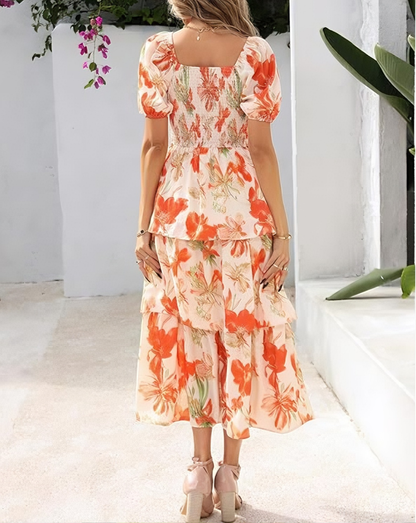 💃Damen Blumenkleid mit eckigem Ausschnitt & Puffärmeln 🌸