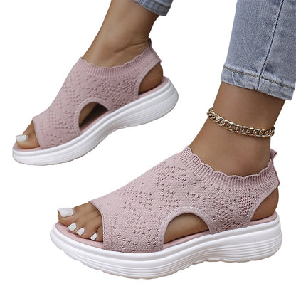 👡 Atmungsaktive Plateau-Sandalen aus Strick für Damen – leicht & komfortabel