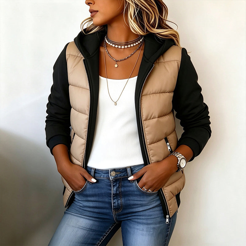 📢🎉50%Rabatt!!!🛍️✨Damen Farbblock gesteppte Kapuzenjacke