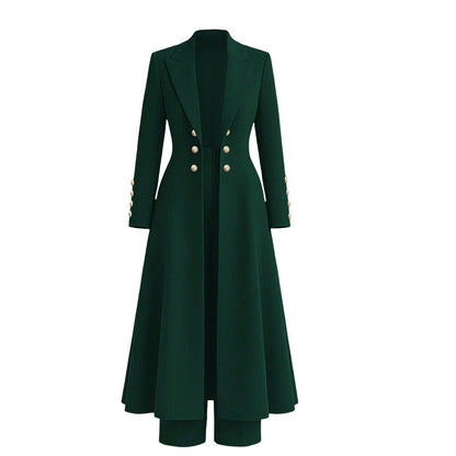 📢🎉🛍️✨Elegantes herbstliches 2-Teiler-Outfit für Damen mit Retro-Langmantel und schlichter Hose