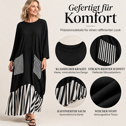 🥳Über 50.000 verkauft! 50% Rabatt!🥳 Damen Maxikleid mit Streifen-Patchwork und langen Ärmeln