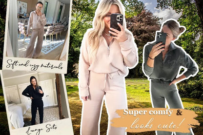 💝🔥Black-Friday-Mega-Angebot – 50 % Rabatt!🔥Damen-Loungeset aus 2 Teilen mit Oversize-Schnitt, halbem Reißverschluss und weitem Bein