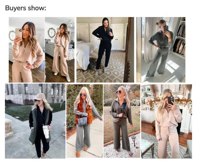 💝🔥Black-Friday-Mega-Angebot – 50 % Rabatt!🔥Damen-Loungeset aus 2 Teilen mit Oversize-Schnitt, halbem Reißverschluss und weitem Bein